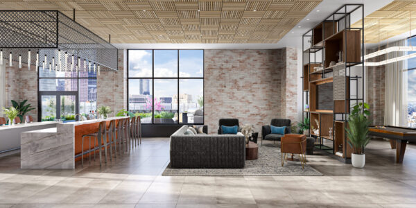 Sky lounge rendering at Broad & Noble